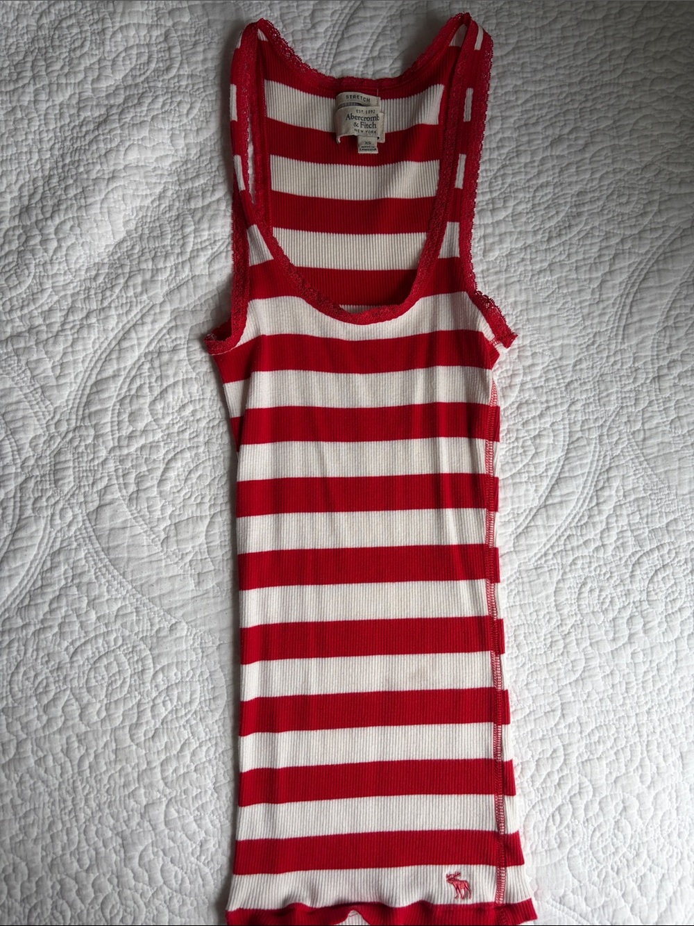Abercrombie & Fitch Red and White Striped Ribbed Tank